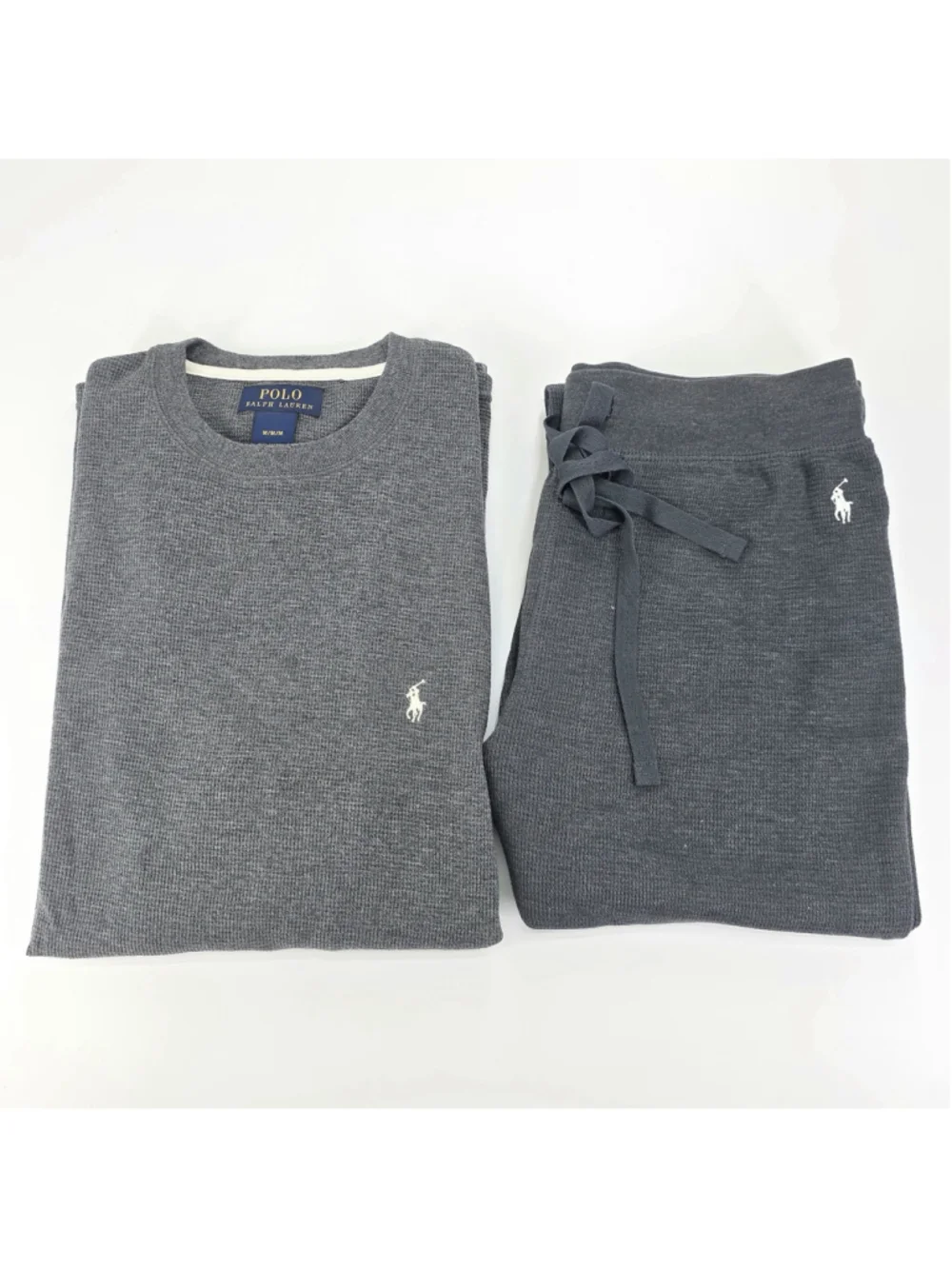 Polo Ralph Lauren Waffle Knit Lounge Set Mens M Gray Cotton Thermal Pajama...